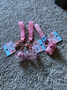 Loopy Case Pink Kids Keychain Charm Set with Cute Character Straps